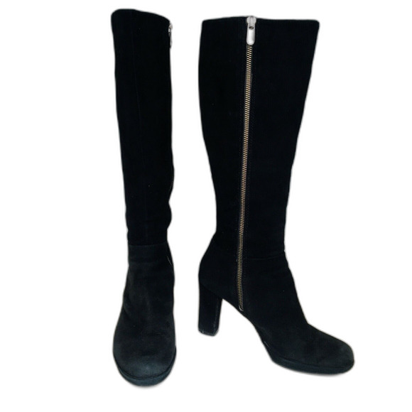 Adrienne Vittadini Patrick Suede Heeled boots Black Knee High Zip Up Women's 7.5 - Picture 2 of 12